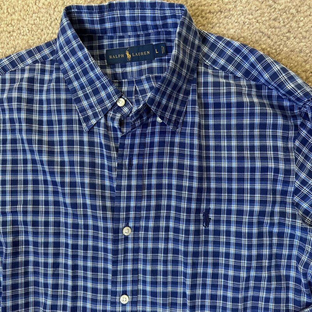 polo ralph lauren‎ Blue plaid button down Mens Size Large